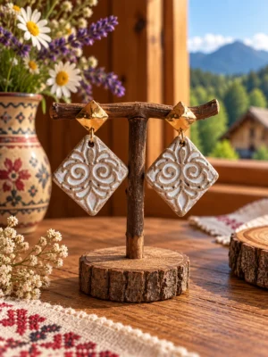 Ročno izdelani keramični uhani iz stoneware gline